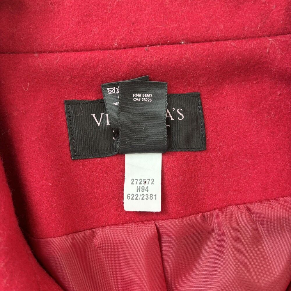 Victoria’s Secret Womens Red Pea Coat Size 12 Wool Blend Double Breasted Classic - Picture 13 of 15